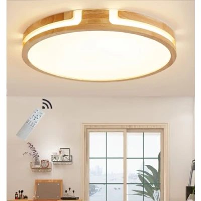 Obrázek GHiycotdl stropní svítidlo dřevo, 40 cm 24 W stmívatelné 3000 K 6000 Moderní dřevo kulatá lampa do ložnice obývacího pokoje dětského kanceláře pracovny ø40