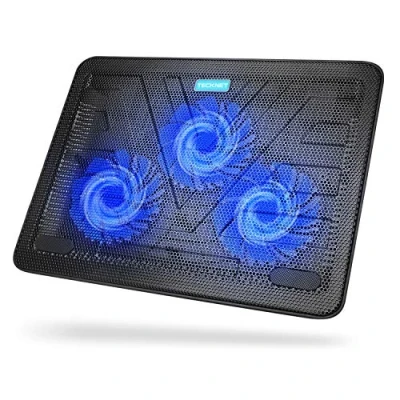 Obrázek TECKNET chladicí podložky, laptop chladič pro 12 17 palců, podložka na notebook podložka, 2 USB porty, 3 ventilátory s LED diodami (modrá + černá)