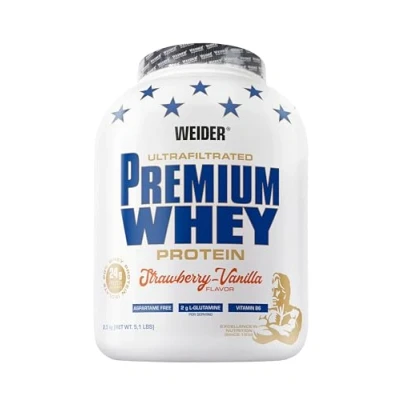 Obrázek Weider Premium Whey Protein Powder, Low Carb Shakes s Isolate, Strawberry Vanilla, (1x 2.3 kg)