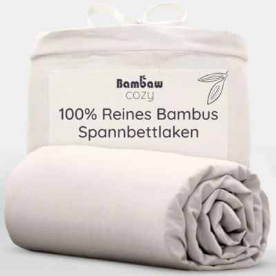 Obrázek Bambaw napínací prostěradlo bambus 90 x 200 cm, výška boku 35 regulační a chladivé prostěradlo, ložní prádlo pro alergiky, letní zimní (písk)