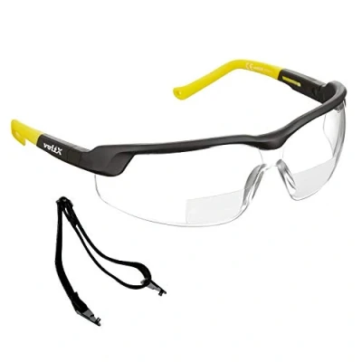 Obrázek voltX GT ADJUSTABLE Bifokální čtení ochranné brýle (KLAR +1. 0 dioptrie), povrchová úprava proti zamlžování, přizpůsobitelné nožičky, odolné poškrábání, UV400 ochrana.