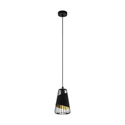 Obrázek EGLO závěsné svítidlo Austell, 1 plamenná závěsná lampa industriální, vintage, z oceli a textilu v černé, zlaté, na jídelní stůl, do obývacího pokoje s objímkou