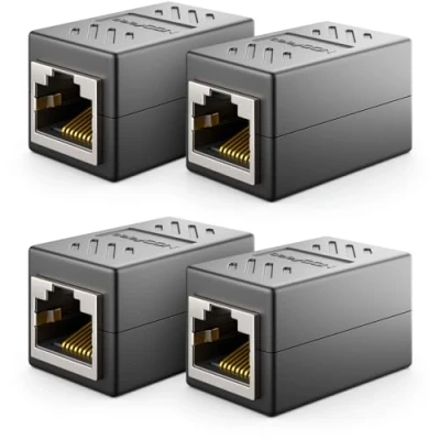 Obrázek deleyCON 4X CAT6 spojka síťový kabel patch Ethernet adaptér modulární nádobí 2X RJ45 zdířka DSL LAN černá