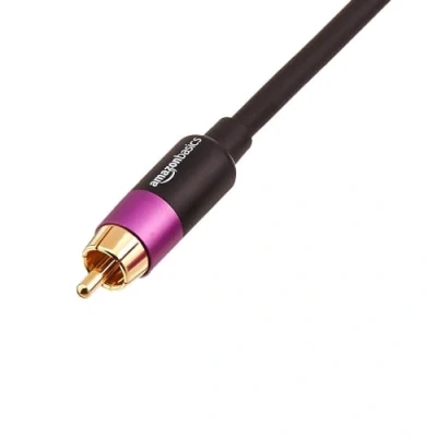Obrázek Amazon Basics Cinch RCA audio kabel pro subwoofer, zesilovač, Active reproduktor s pozlacenými konektory, 1 kus, černý, 15. 24 m