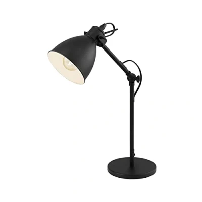 Obrázek EGLO stolní lampa Priddy, 1 plamenná vintage v průmyslovém designu, retro lampa, na noční stolek z oceli, barva: černá, bílá, objímka: E27, vč. vypínače