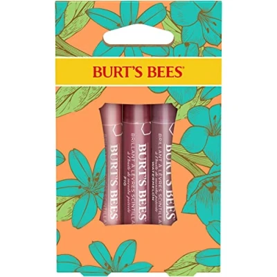 Obrázek Burt&#039;s Bees Dárková sada barev na rty, 3 třpytky rty v pivoňkových, rebarbových a fíkových barvách, polibky s okvětními lístky, x 2,6 g