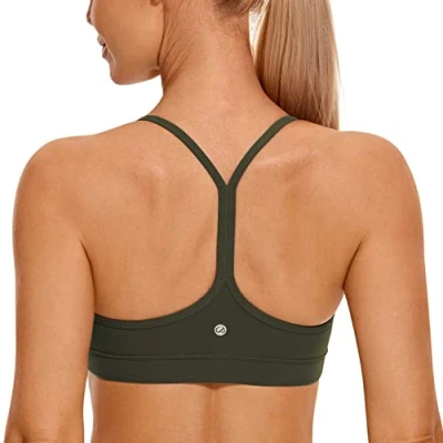 Obrázek CRZ YOGA Dámská Butterluxe racerback sportovní podprsenka vycpaná bez kostic Y záda jóga letní prodyšná špagetová top, Olivová zelená