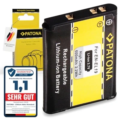 Obrázek PATONA Náhradní baterie pro Nikon EN EL19 ENEL19 600mAh kompatibilní S Coolpix S100 A300 S33 S2600 S2800 S3100 S3300 S3500 S3600 S4100 5200 S5500 300 s. 6500 S7000 W100 W150