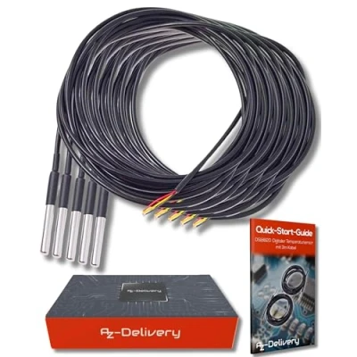 Obrázek AZDelivery 5 x DS18B20 3M kabel digitální nerezový teplotní senzor, čidlo, vodotěsný kompatibilní s Arduino a Raspberry Pi včetně e knihy teplotním senzorem Shelly