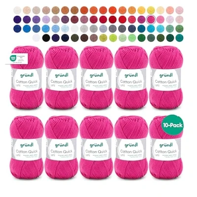 Obrázek Gründl Cotton Quick Uni pletací příze / háčkovací příze, 10 klubíček à 50 g (barevná ze 100% bavlny, certifikováno OEKO TEX, 125 m, tloušťka jehlic: 3 4, x g), růžová, 29 12 7