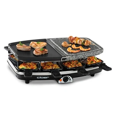 Obrázek Cloer 6435 raclette s přírodním kamenem, 1200 W, 8 pánviček na nepřilnavým povrchem, dělená deska