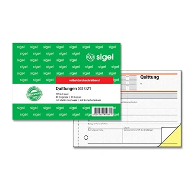 Obrázek SIGEL SD021 blok stvrzenek A6 na šířku, 2 x 40 listů, propisující, mikroperforovaný, z udržitelného papíru
