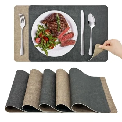 Obrázek KitchenBoss prostírání Omyvatelné Omyvatelné: Sada 6 ks tepelně odolné protiskluzové oboustranné (šedá meruňka) 43 x 30 cm
