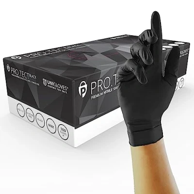 Obrázek Unigloves PRO.TECT GA0043 Nitril Einmalhandschuhe, puderfrei, 100 Stück, Schwarz, Größe M