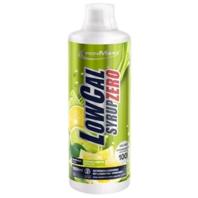 Obrázek IronMaxx LowCal Syrup Zero citronová limetka 1000 ml nápojový sirup bez cukru 1: 100 vytváří L směsi nápojů koncentrát s 22 mg karnitinu a 19 hořčíku v jedné porci