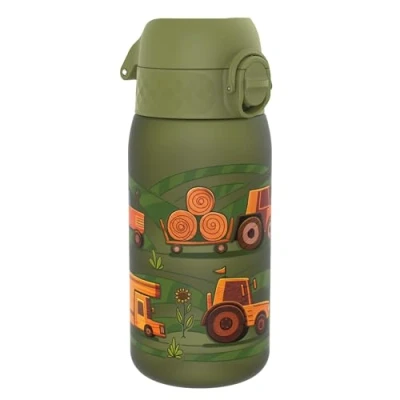Obrázek ION8 Dětská láhev na pití, 350 ml, zabezpečené proti protékání, otevírání jednou rukou, bezpečné uzavírání, vhodné do myčky nádobí, bez BPA, držadlo, skládací víčko, snadné čištění, #klimaticky