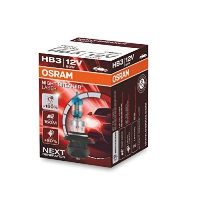 Obrázek OSRAM Night Breaker Laser HB3, + 150% více jasu, halogenová žárovka do světlometu, 9005NL, 12 V osobní automobil, skládací krabice (1 žárovka)