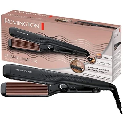 Obrázek Remington Krepová žehlička klikaté vlny a objem (37mm stylingové destičky, 150220 C pro jemné husté vlasy, antistatická keramická turmalínová vrstva) Žehlička na vlasy / kulma S3580