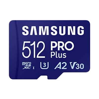 Obrázek Samsung Paměťová karta pro Plus microSD + SD adaptér, 512 GB, mobilní hraní na smartphonech, tabletách a ručních konzolích, UHS I U3, Full HD 4K UHD, 180 MB/s čtení, 130 zápis,