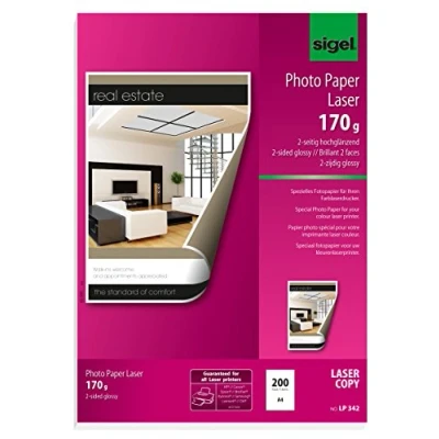 Obrázek SIGEL LP342 fotopapír pro laser / kopírku, A4, 200 listů, vysoký lesk, oboustranně potištěný, 170 g