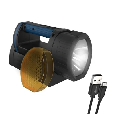 Obrázek ANSMANN Extrémně jasný LED ruční světlomet, 5200mAh akumulátor dobíjecí přes Micro USB a nabíjecí misku, 3 světelné režimy, nastavitelná hlava lampy, nouzové osvětlení