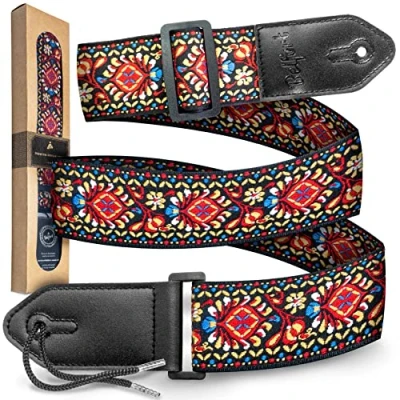 Obrázek Belfort® popruh na kytaru pro elektrickou kytaru, akustickou westernovou e bass a ukulele pásek dospělé děti kytara s kůží z mikrovlákna + kniha