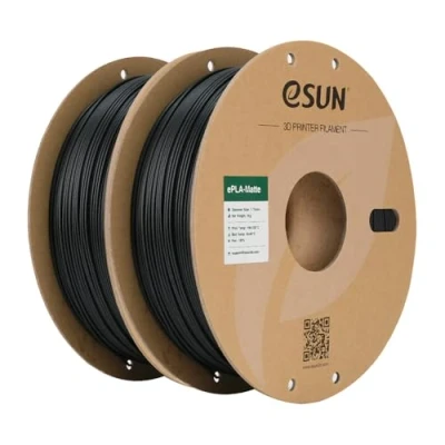 Obrázek eSUN Upgraded Matte PLA filament 1,75 mm, matný pro 3D tiskárny, lesklá barva, matovaná textura, 1 kg na cívku, 2 cívky tmavě černá