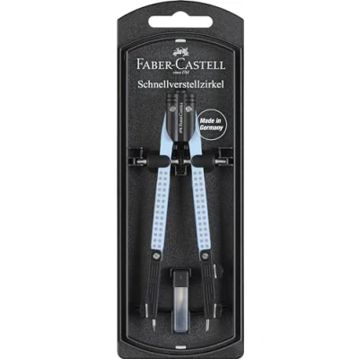 Obrázek FABER CASTELL 574454 Rychle nastavitelné kružítko Grip sky blue s ohnutelnými rameny, vč. náhradních dílů a kružítových náplní