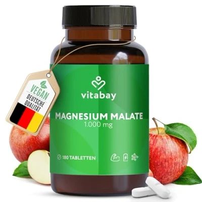 Obrázek Amando Perez hořčík malátové tablety 180 kusů po 3000 mg magnéziového mmalátu (450 hořečnatého hořčíku) pro sport Vegan ve vysokých dávkách kapsle magnézium malátová tableta