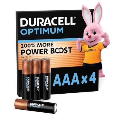 Obrázek Duracell Optimum baterií AAA, 4 kusy, až 100 % extra energie nebo dodatečný výkon