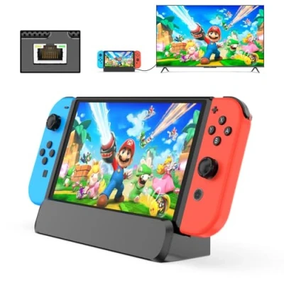 Obrázek 6 in 1 Switch Dock for Nintendo OLED TV Adapter Docking Station with HDMI 1000 Mbit RJ45 Ethernet LAN 3 USB 2.0 Port Type C Charging Connectors Travel Base Portable Stand