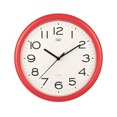 Obrázek Trevi OM 3301, nástěnné hodiny, quartz s tichým ručičkovým strojkem, průměr 24 cm, vhodné do kuchyně, kanceláře a obchodních prostor, plast, kulatý formát, červená barva