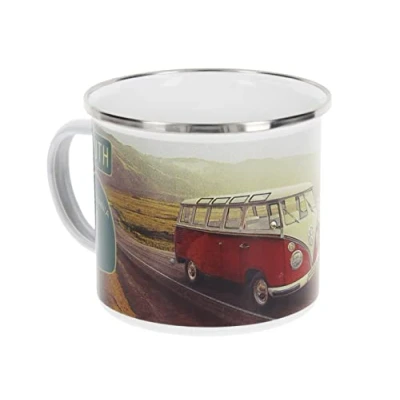 Obrázek BRISA VW Collection Volkswagen velký smalt hrnek na kávu a čaj kempování &amp; outdoor T1 Bus (500 ml/Highway 1/barevný)