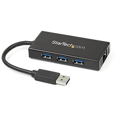 Obrázek StarTech.com 3 porty USB 3. 0 hub s Gigabit Ethernet adaptér z hliníku kompaktní rozbočovač GbE