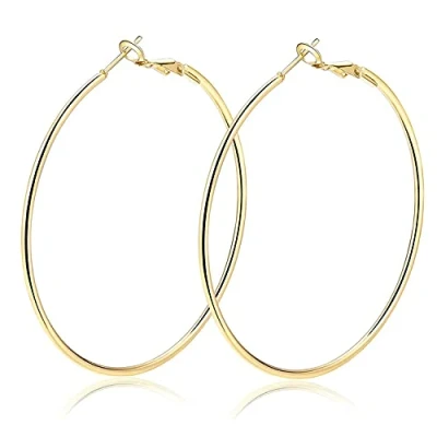 Obrázek AURSTORE Damen Ohrringe, Creolen, Edelstahl, großer Reifen, modisch, Schmuck, Geschenke für Frauen, 70mm, Gold, Kein Edelstein
