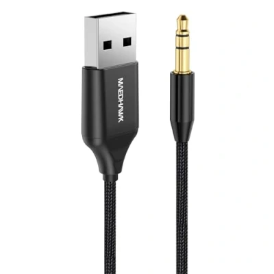 Obrázek MaedHawk Bluetooth 5.3 Přijímač do auta s mikrofonem USB bezdrátový Aux adaptér BT audio Car Kit 3,5 mm bezdrátová hudba kompatibilní reproduktory auta, zesilovač