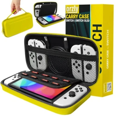 Obrázek Orzly Přenosná taška kompatibilní s Nintendo Switch úložná / skořepinové pouzdro/obal/ochranné pouzdro pro použití konzolou a doplňky ve žluté barvě