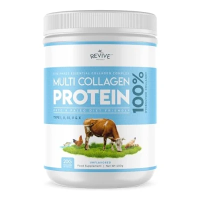 Obrázek Revive Naturals Multikollagen Proteinpulver Typen I, II, III, V &amp; X Hydrolysiertes Grasfutterrind, Wild Gefangener Fisch und Freilandhuhn, Ohne Geschmack, Halal (400gr), Pulver
