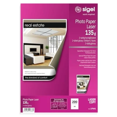 Obrázek SIGEL LP341 fotopapír pro laser / kopírku, A4, 200 listů, vysoký lesk, oboustranně potištěný, 135 g