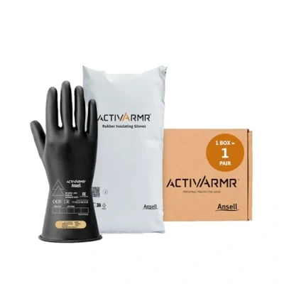 Obrázek Ansell ActivArmr Elektriker Schutzhandschuhe, Elektroschutz Klass 00 (500V), Elektrisch Isolierende Gummihandschuhe, Professionelle Arbeitshandschuhe 28cm, Schwarz, Größe L (1 Paar)