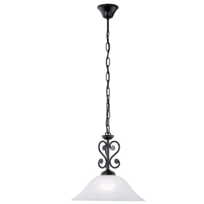 Obrázek EGLO závěsné svítidlo Murcia, 1 plamenná závěsná lampa vintage, rustikální, z oceli v černé, alabastrové sklo bílé barvě, na jídelní stůl, do obývacího pokoje s