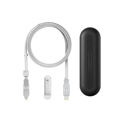 Obrázek Rolling Square inCharge XL 200 cm USB C kabel, univerzální kabel pro smartphone, dárek muže, nabíječka 6 v 1 smartphony, technická gadget, bílá, Lightning 100 W