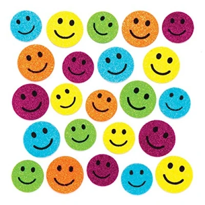 Obrázek Baker Ross třpytivá nálepka z mechové pryže „Happy Face“ (100 kusů) veselá se smajlíky a kutilské práce