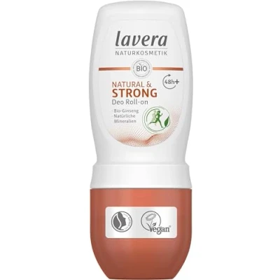 Obrázek Lavera Deo Roll on NATURAL &amp; STRONG 48+ h veganská přírodní kosmetika bio ženšen a minerály bez hliníku spolehlivě chráněné 48 hodin ochrana 50 ml