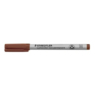 Obrázek STAEDTLER Fóliové pero non permanentní Lumocolor, hnědé, rozpustné ve vodě, vyrobeno v Německu, dlouhá životnost, kulatý hrot M cca 1,0, 10 hnědých univerzálních tužek kartonovém pouzdře, 315 7