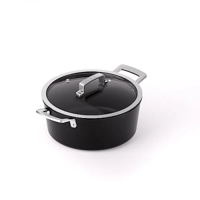 Obrázek Valira 4669/25 hrnec na dušení z hliníkové litiny s víkem a kovovou rukojetí, 24 cm, černý