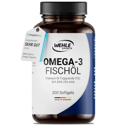 Obrázek omega 3 kapsle ve vysokých dávkách 300 kapslí s rybím olejem 2000 mg (1000 EPA a 500 DHA) v denní dávce mastné kyseliny bez vitaminu E pečlivě vyčištěné z udržitelného rybolovu