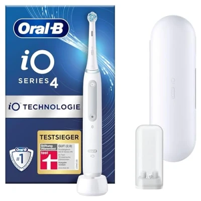 Obrázek Oral B iO Series 4 elektrický zubní kartáček/elektrický kartáček, režimy čištění pro péči o zuby, dárek ke Dni svatého Valentýna něj/vás, Designed by Braun, quite white, vítěz testu Stiftung