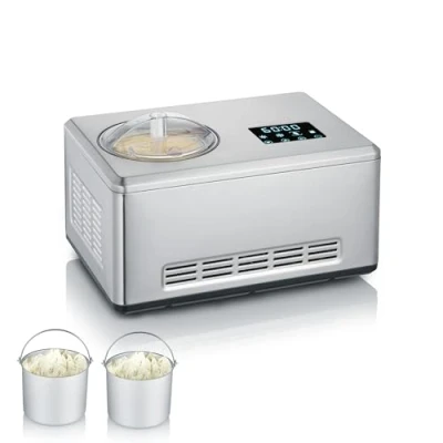 Obrázek SEVERIN Výrobník zmrzliny 2 v 1 s funkcí jogurtu, kompresor Ice Cream Maker na zmrzlinu, sorbet a mražený jogurt, stroj zmrzlinu vč. dvou nádob kartáčovaná ušlechtilá ocel, EZ 7406