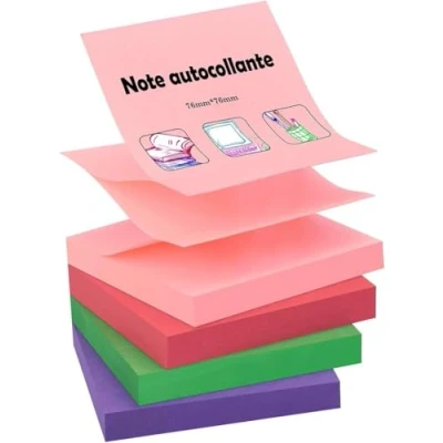 Obrázek ZCZN Z Notes, 76 x mm Klebezettel, 4 Blöcke Haftnotizen, 100 Blatt pro Block, farbige Haftnotizzettel, Farben (Rot, Grün, Rosa, Violett)